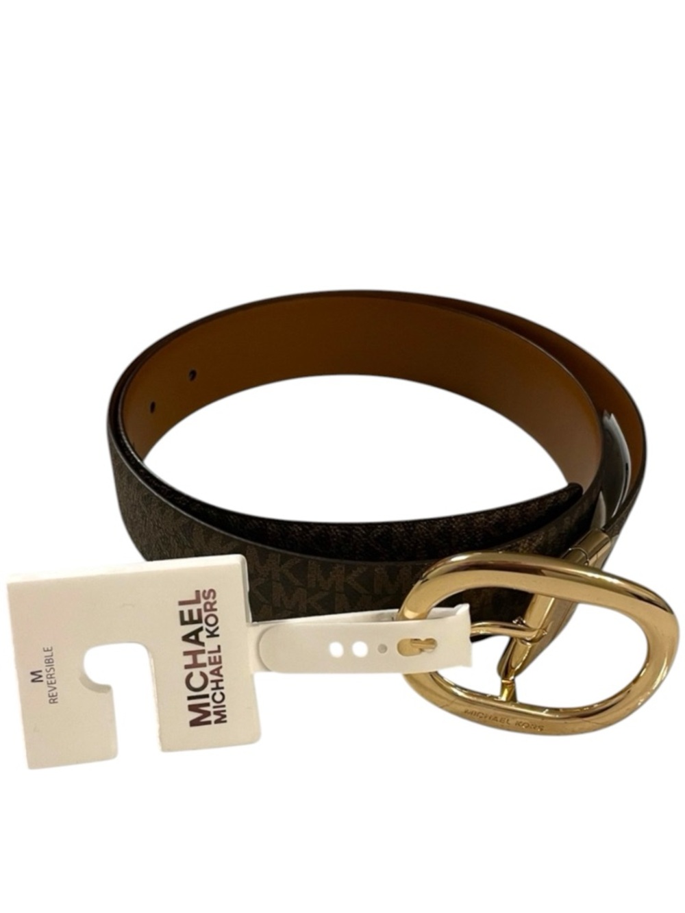 Michael Kors Reversible Brown & Beige Belt, w/ Gold Accents. 40”. NWT